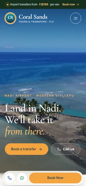 Coral Sands Tours website on a phone