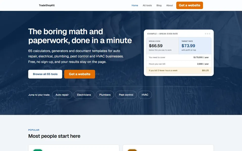 TradeShopKit website