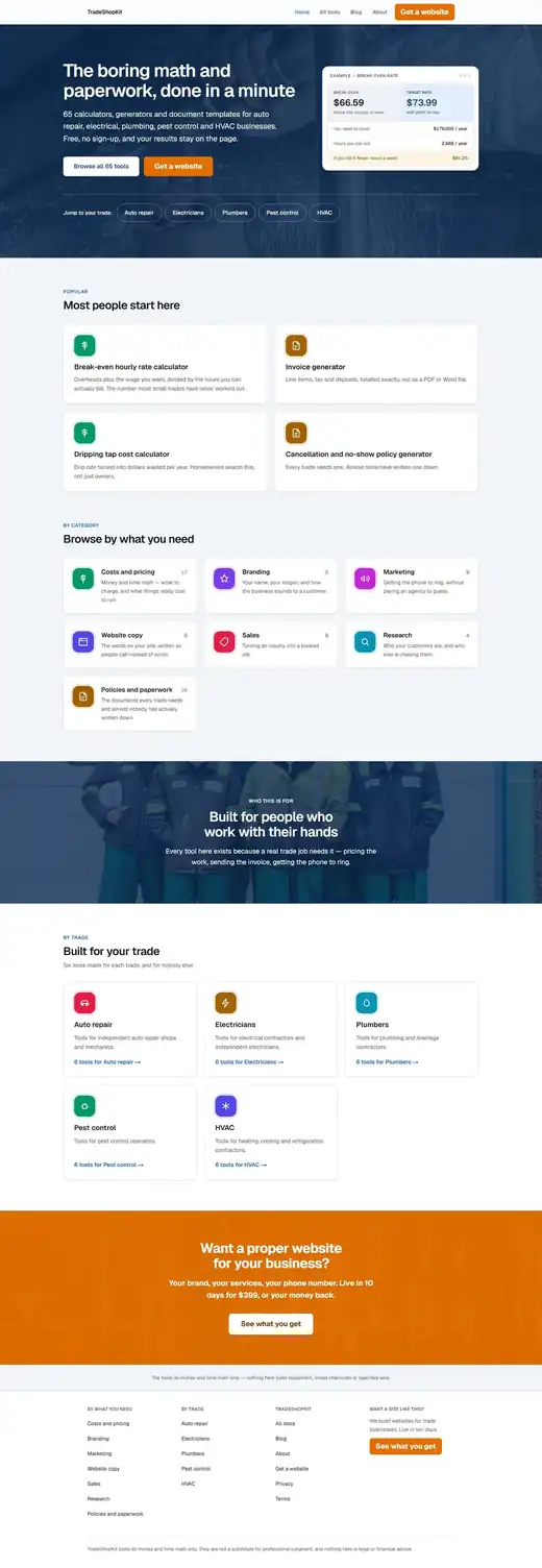 TradeShopKit website